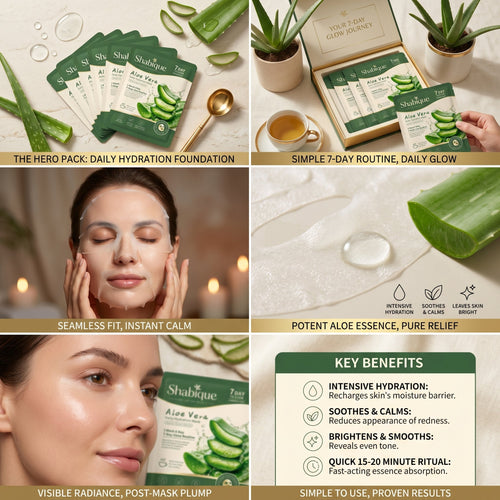 Shabique Aloe Vera 7-day glow routine sheet mask — skincare lifestyle